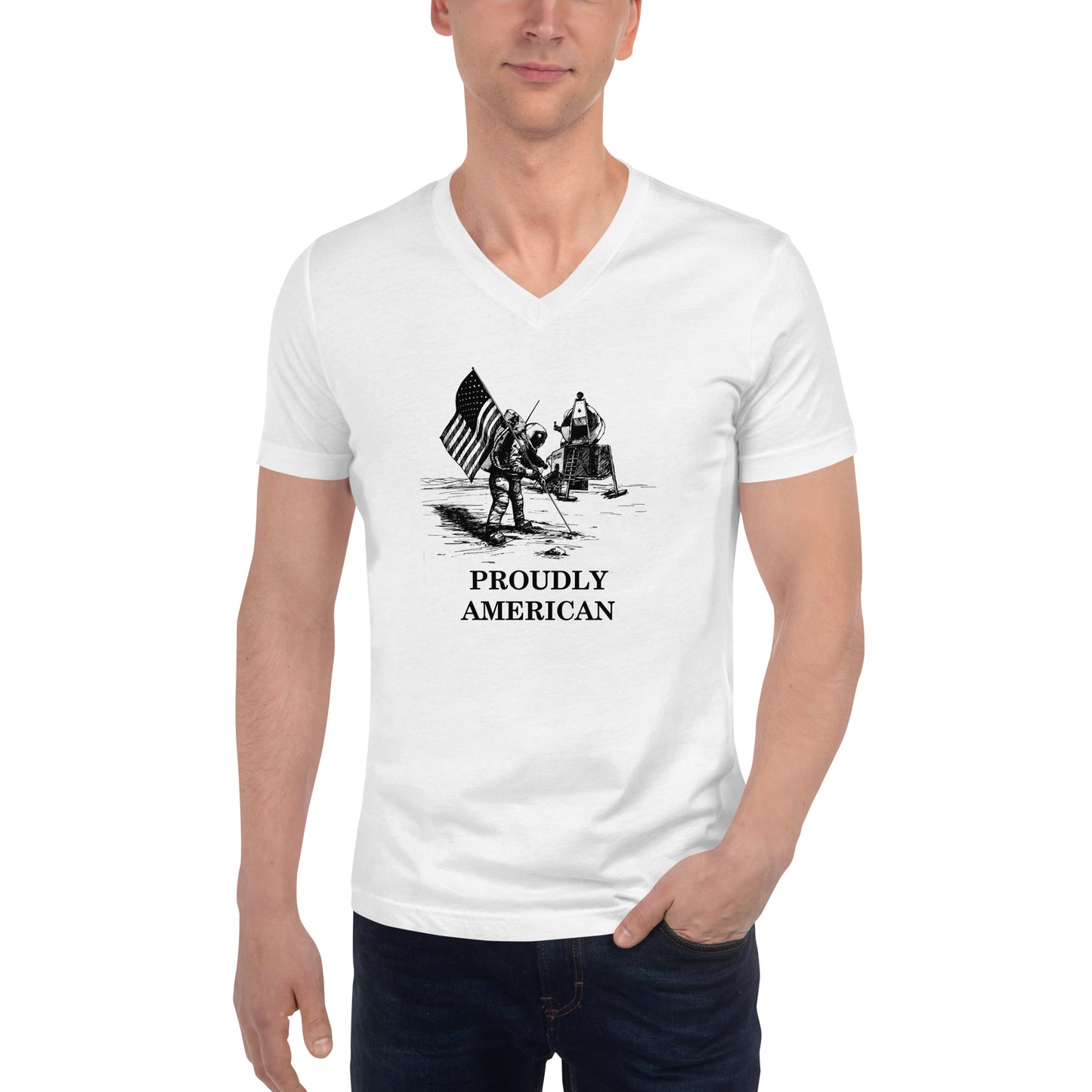 WYA Proudly American Apollo Unisex Short Sleeve V-Neck T-Shirt