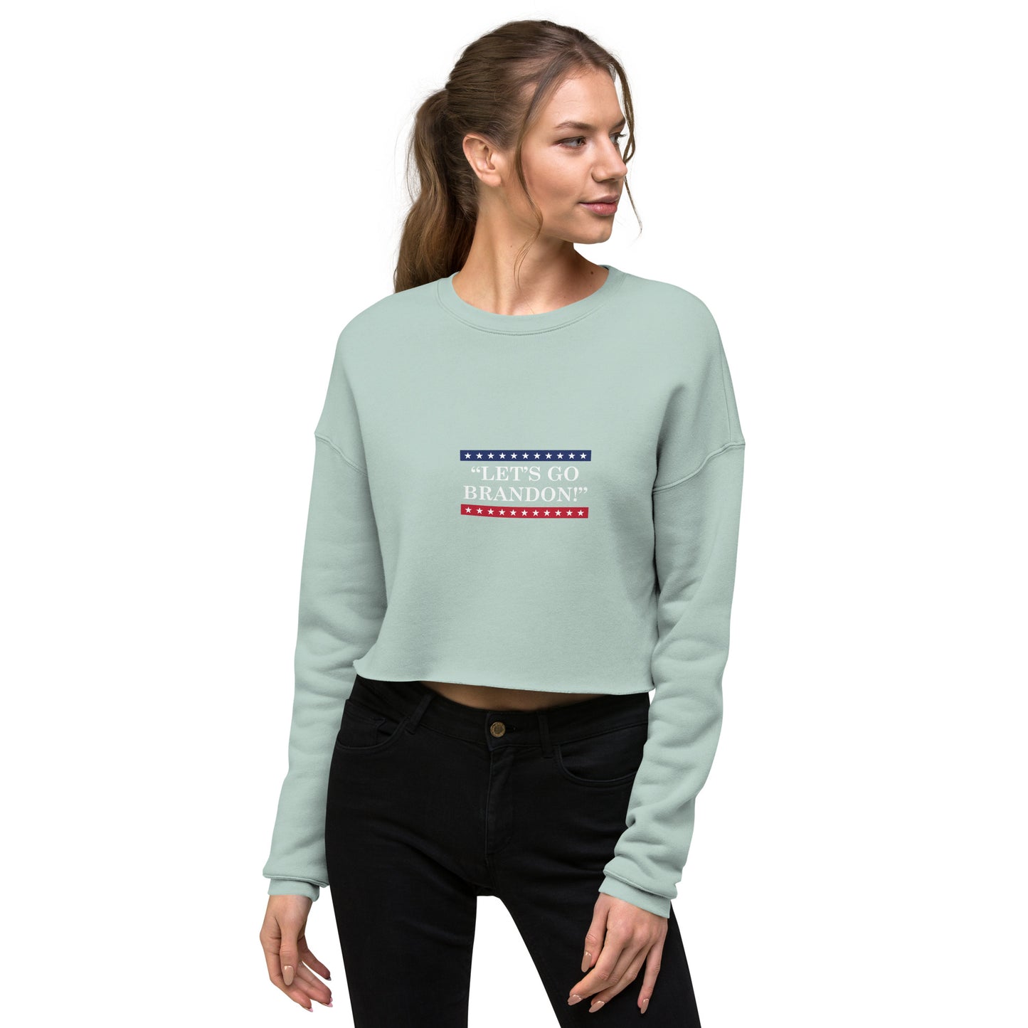 WYA Let's Go Brandon Crop Sweatshirt Light Colors
