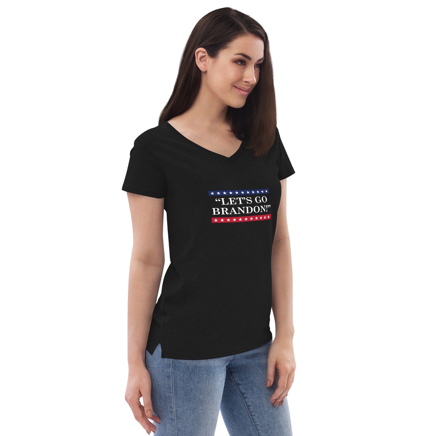 WYA Let's Go Brandon Women’s recycled v-neck t-shirt dark colors