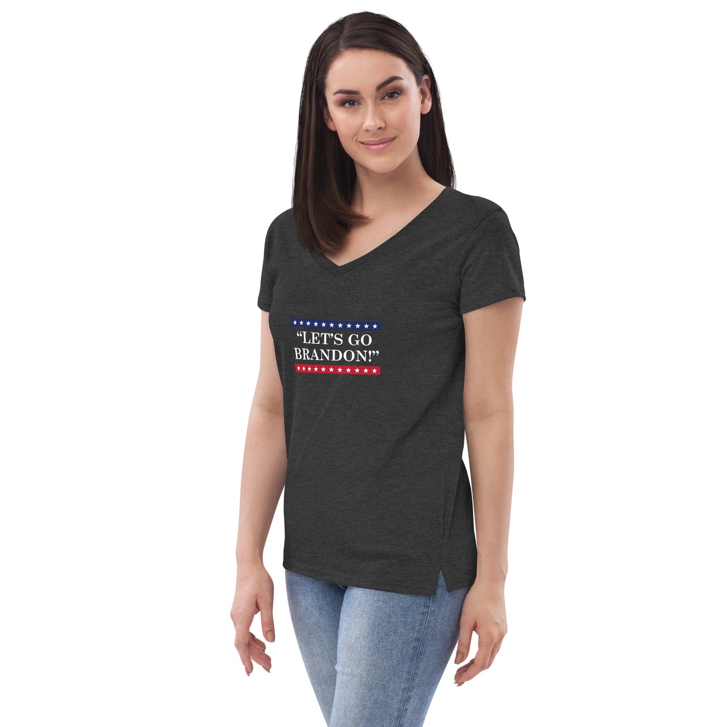 WYA Let's Go Brandon Women’s recycled v-neck t-shirt dark colors