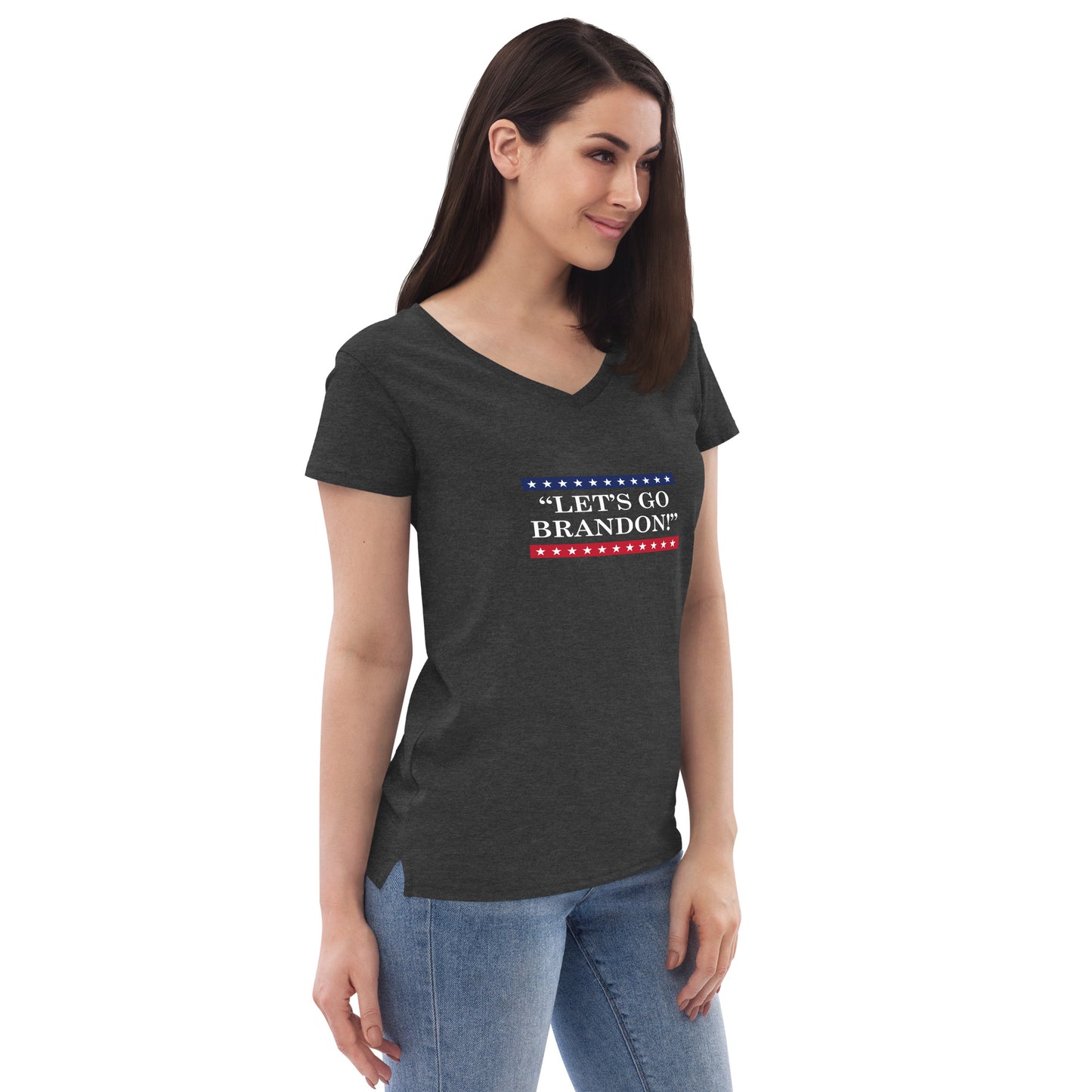 WYA Let's Go Brandon Women’s recycled v-neck t-shirt dark colors