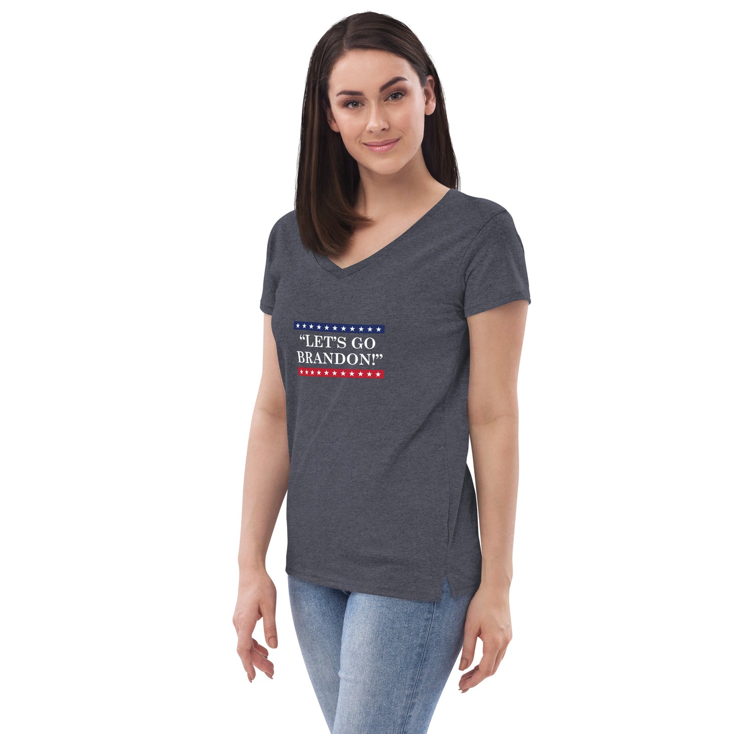 WYA Let's Go Brandon Women’s recycled v-neck t-shirt dark colors